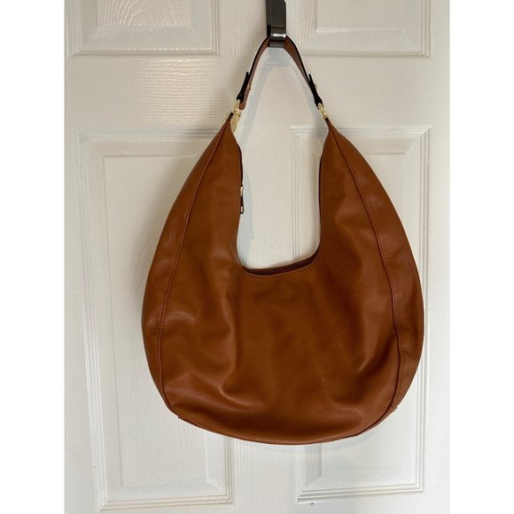 Handbags - Brown Vegan Leather Hobo Bag, Interior RFID Protected Card Holder